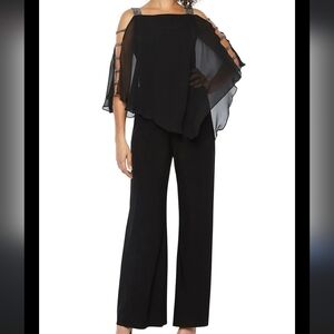 MSK chiffon overlay wide leg jumpsuit with embellishment silver trim size medium